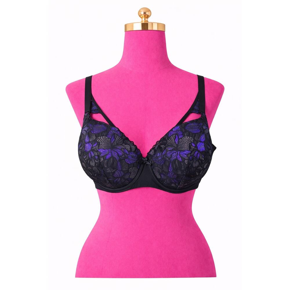 Torrid Purple Black Retro Lace Strappy Underwire Push Up Bra Plus Size 46C